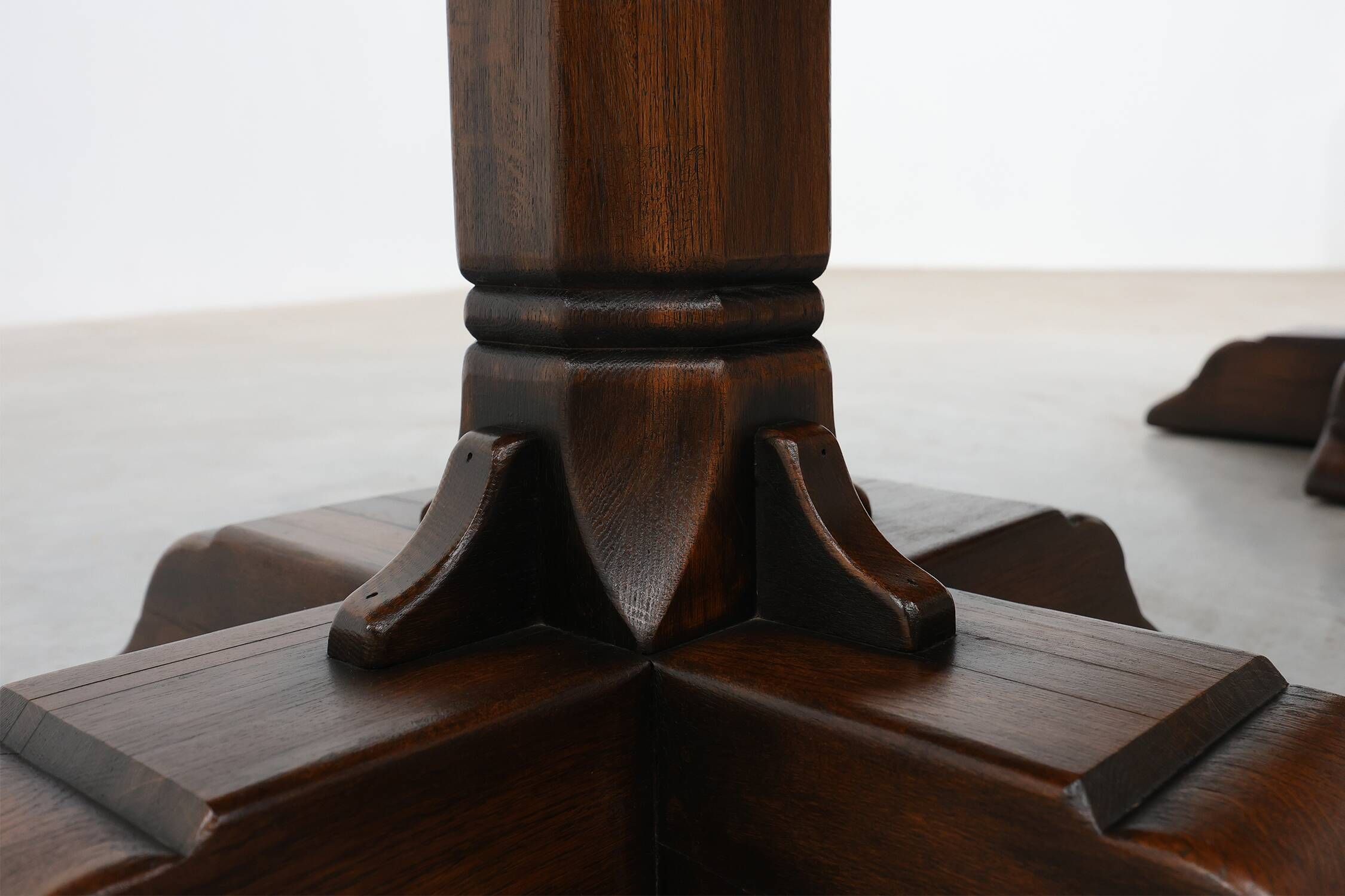 French Refectory Style Oak Dining Table with Turned Double Pedestal Base, 2