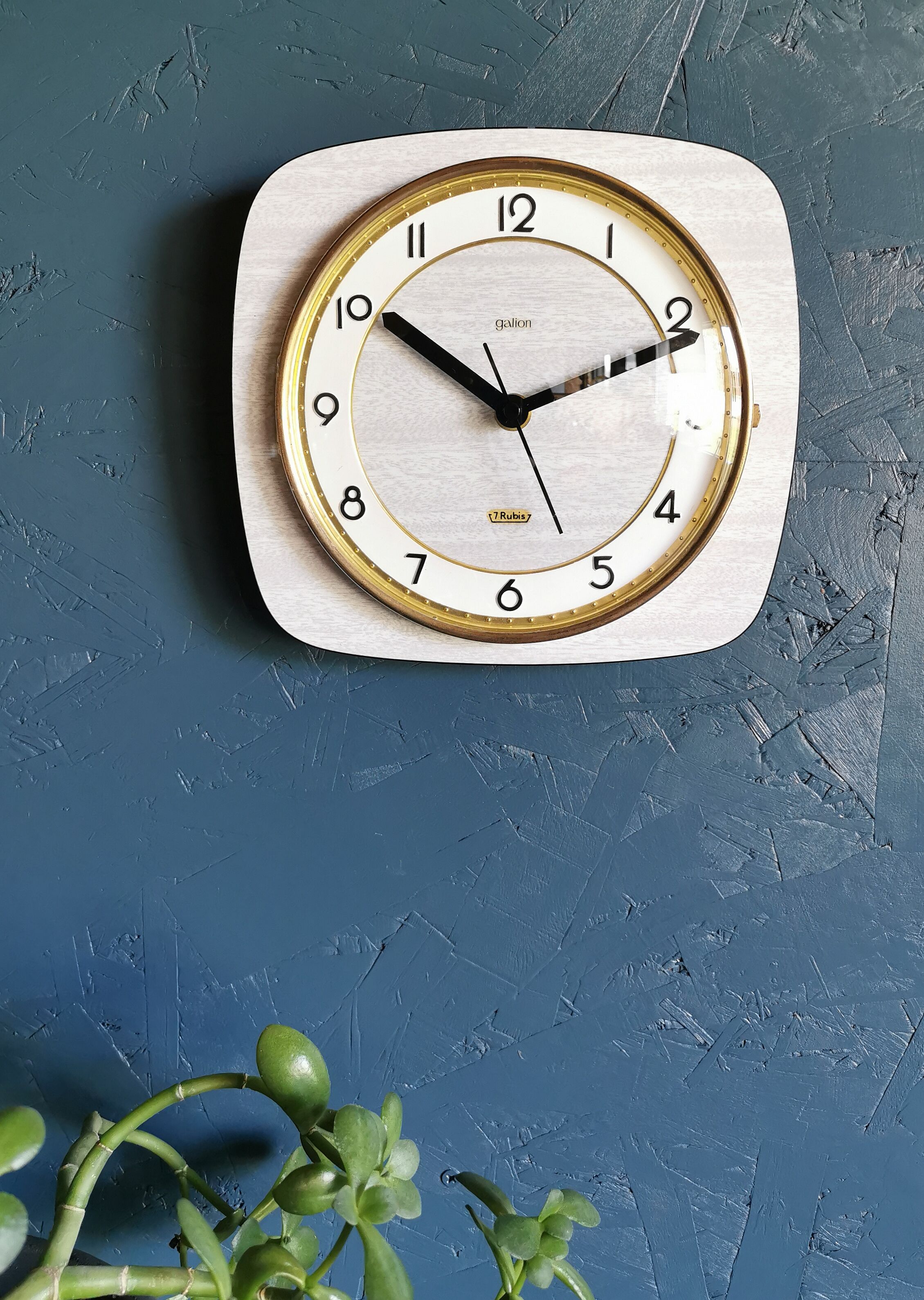 Vintage formica clock rectangular silent wall clock "Gray Galion"