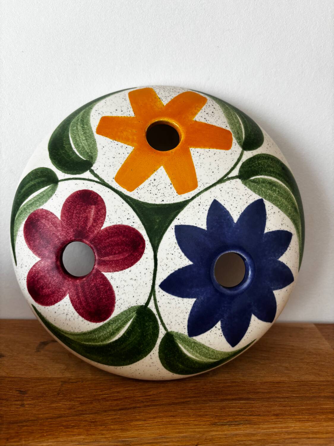 Charming vintage ceramic flower vase with floral decoration from the 1970s.