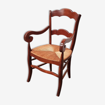 Ancien fauteuil de campagne bois et paille naturelle