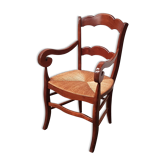 Old country armchair wood and natural straw