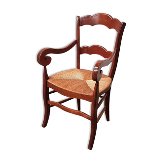 Ancien fauteuil de campagne bois et paille naturelle