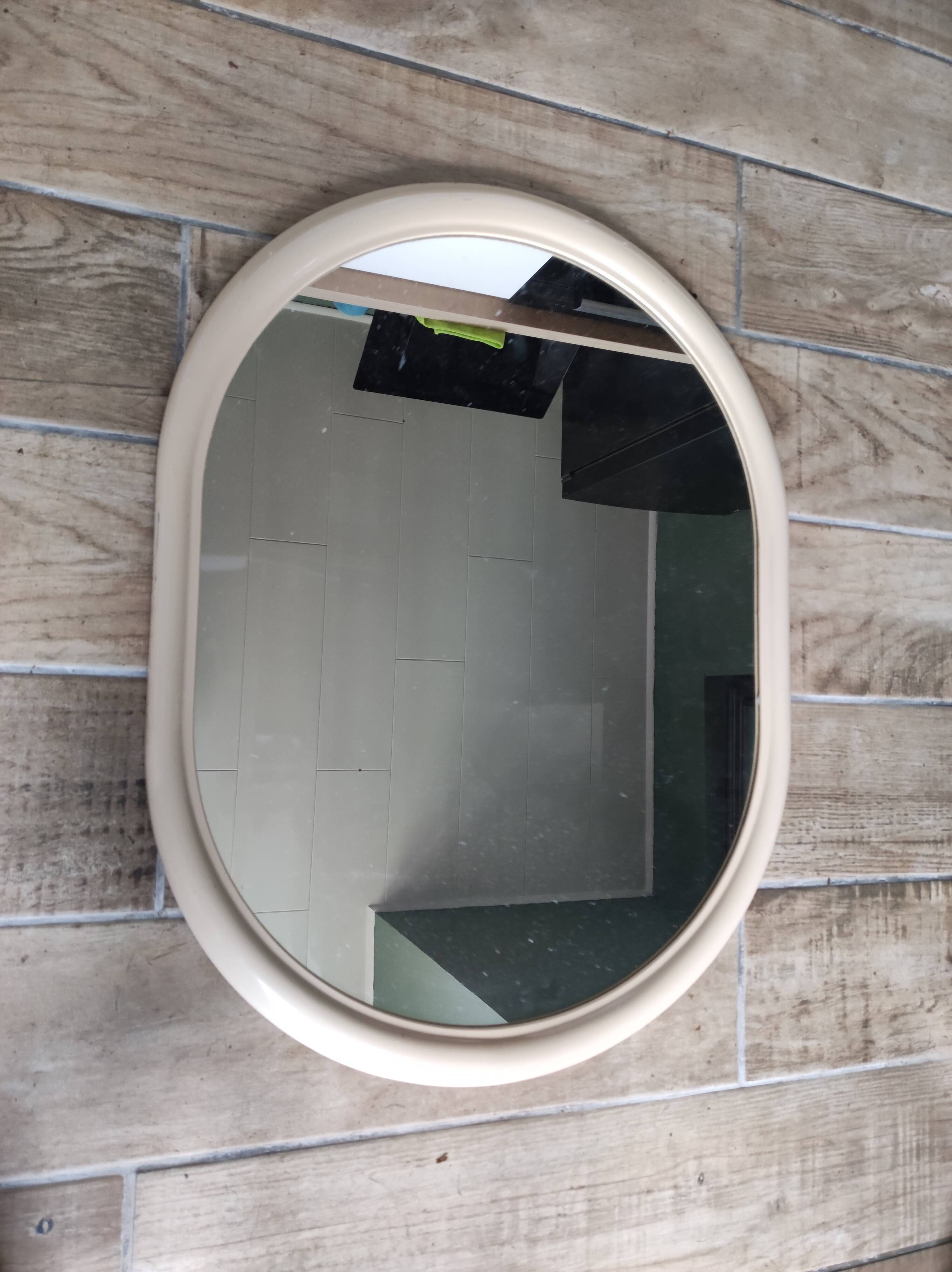 Oval mirror vintage cream plastic frame, 66x50 cm