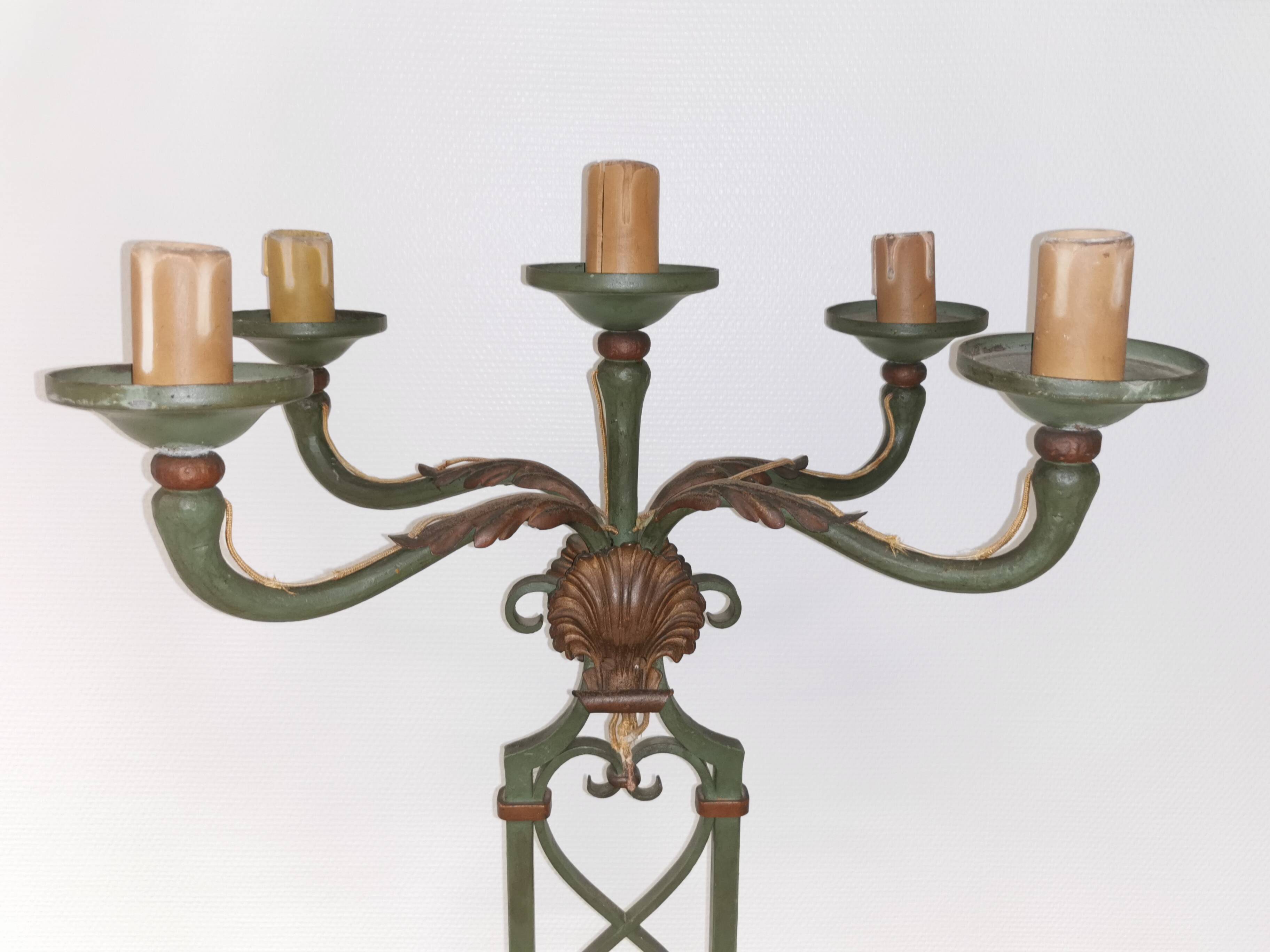 5-arm candle holder lamp on stand, vintage wrought iron floor lamp