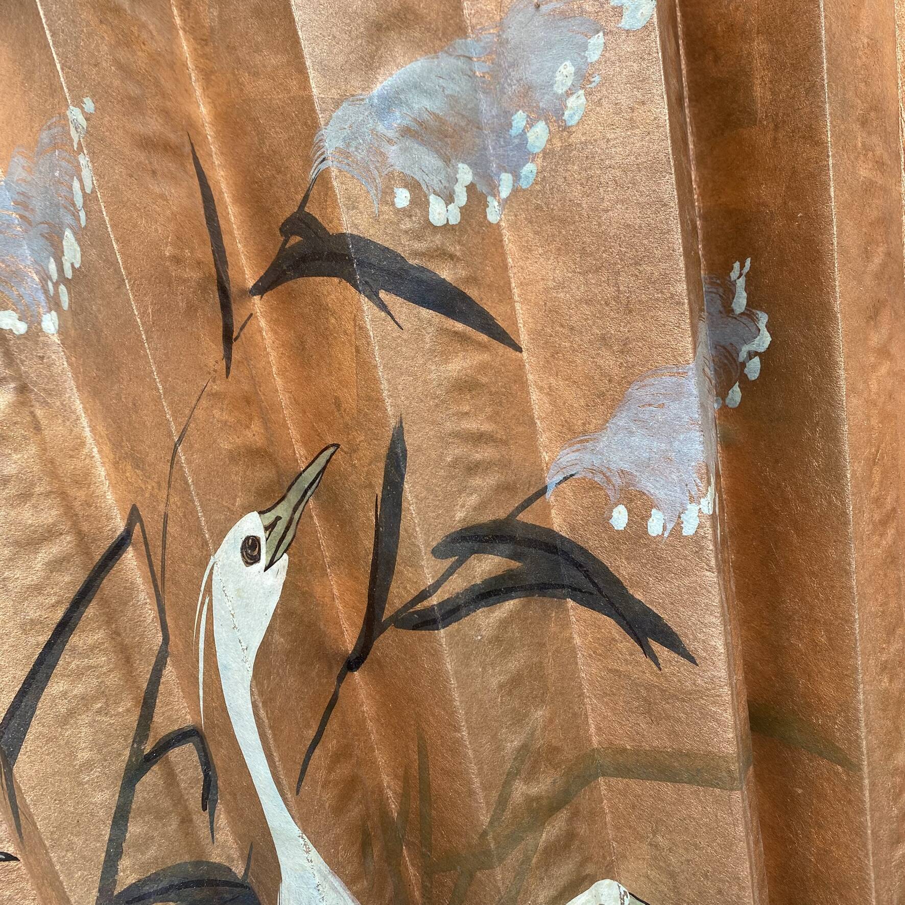 Vintage XXL wall fan hand-painted, Ibis