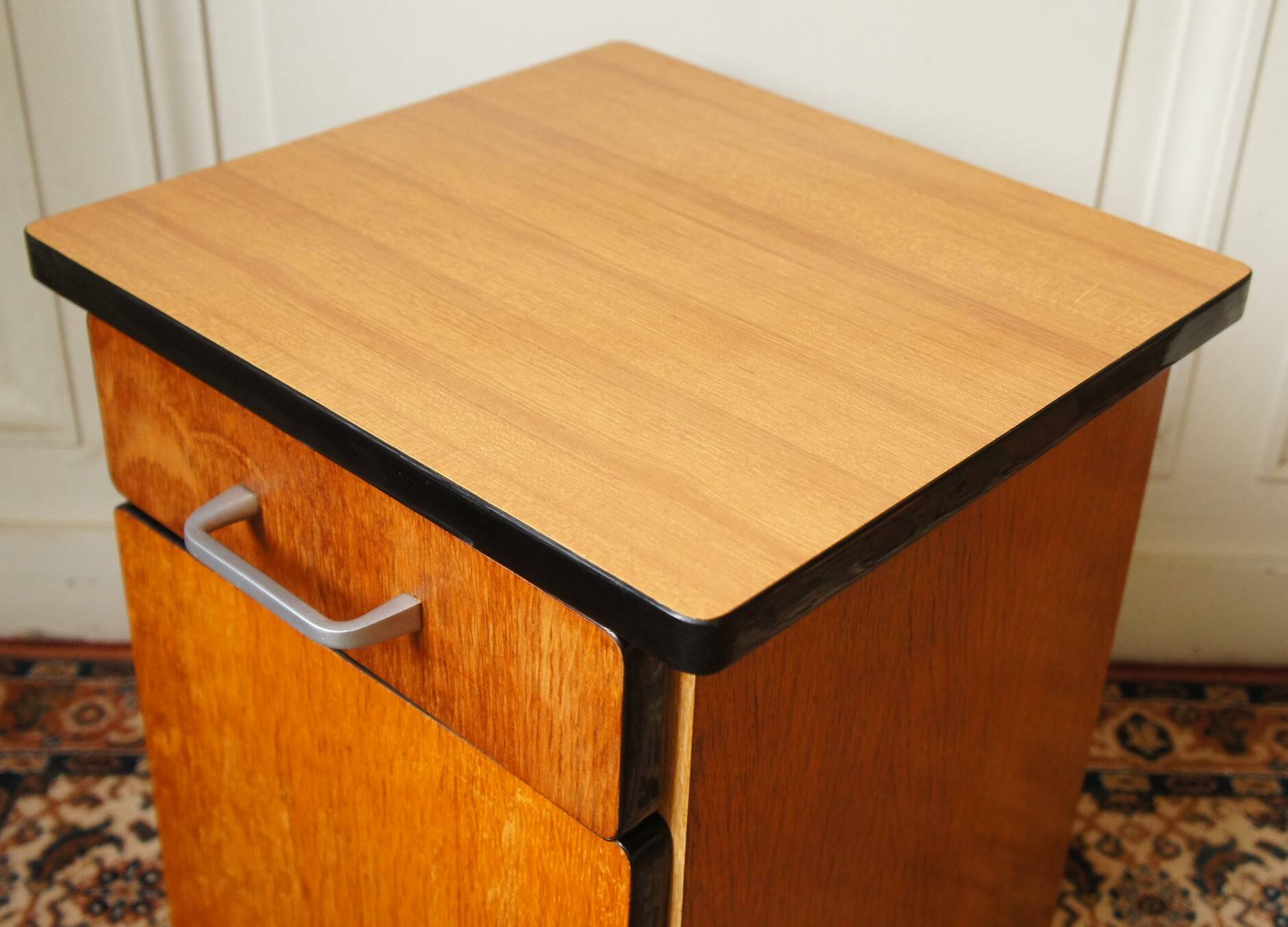 Bedside table in blond wood & Formica 1960