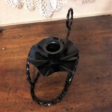 Handmade hand candle holder in vintage black wrought iron