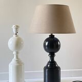 2 large black and white turned wood vintage lamp bases.