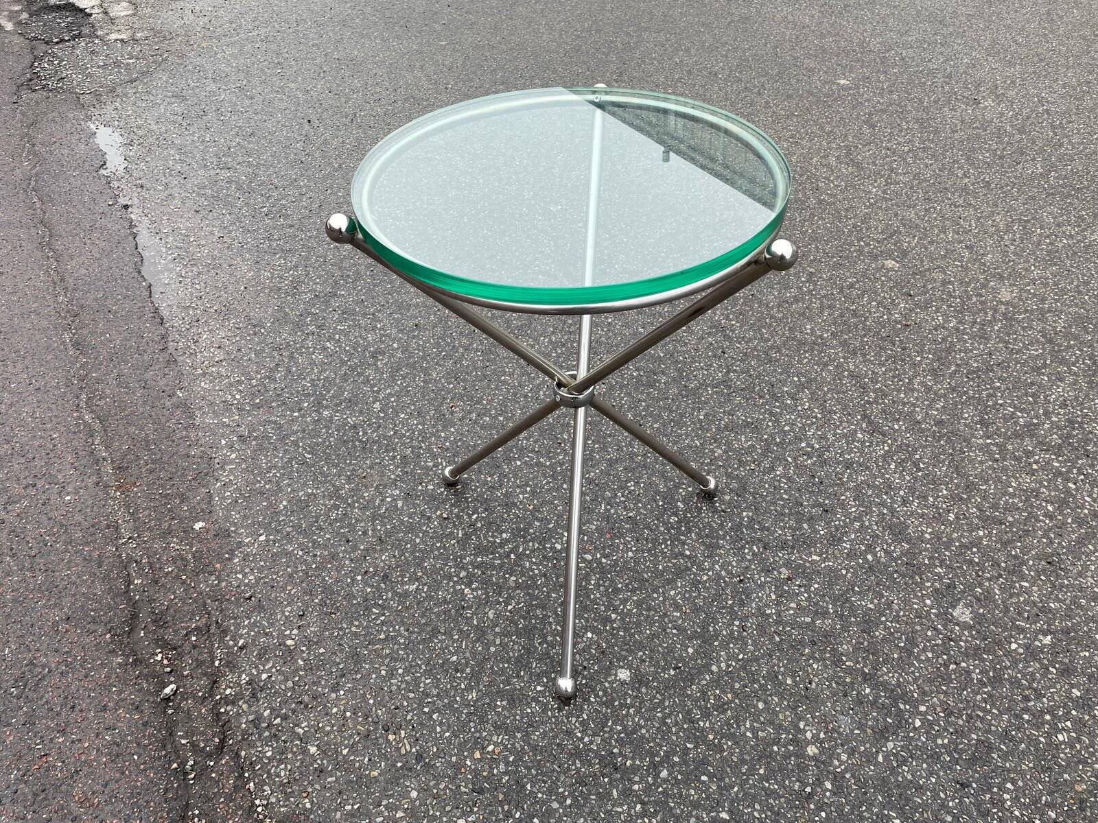 Table d'appoint pliante italienne vintage en argent et verre, 1978