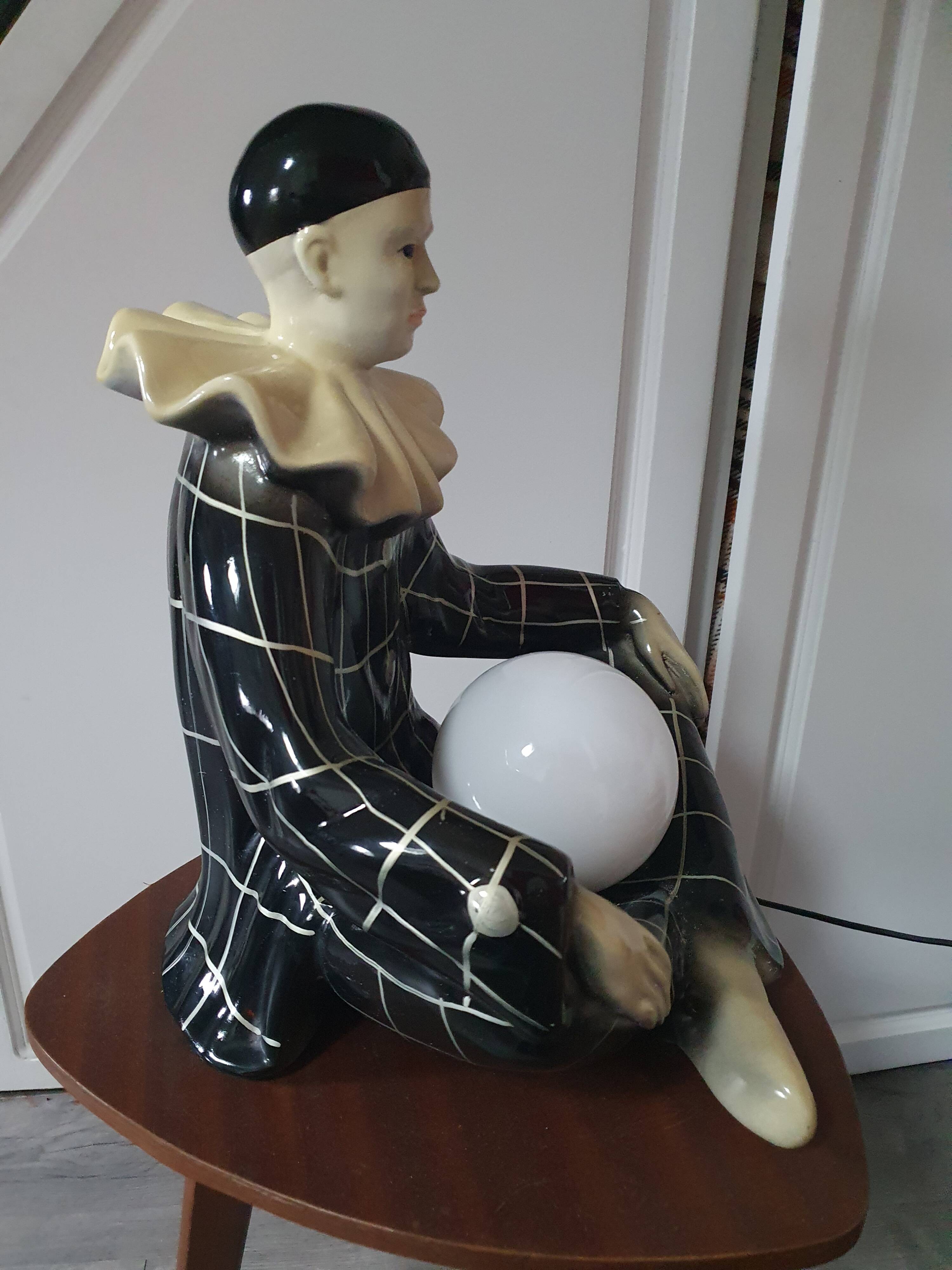 Large vintage Pierrot bedside lamp or table lamp from the 50s/60s 1950s with black tiles