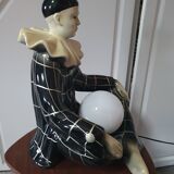 Large vintage Pierrot bedside lamp or table lamp from the 50s/60s 1950s with black tiles