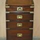 Bureau de campagne Davenport victorien antique en cuir avec galerie en laiton