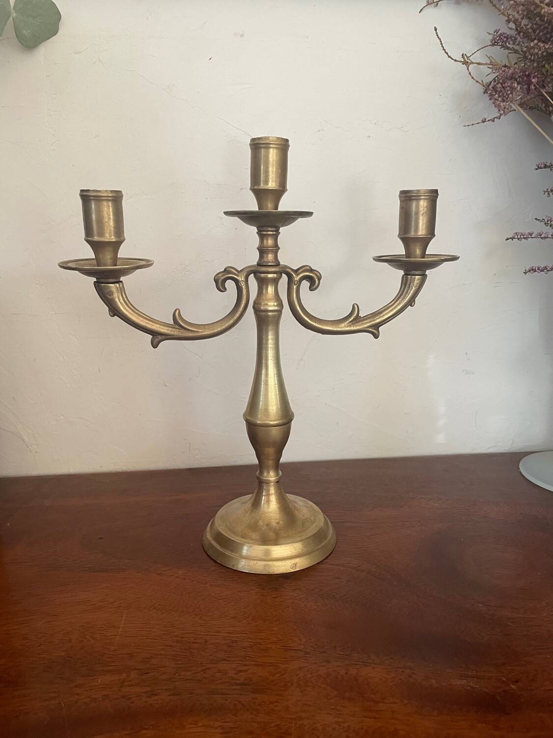 Vintage brass three-light candlestick