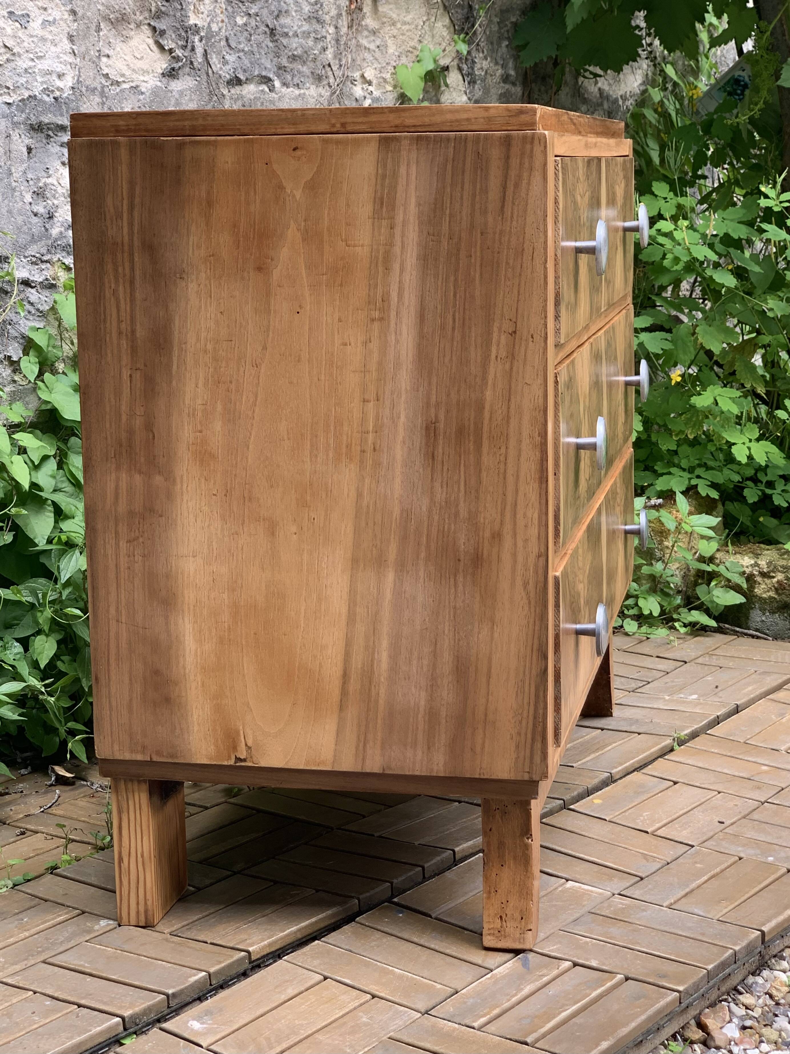 Art Deco chest of drawers in raw walnut burl