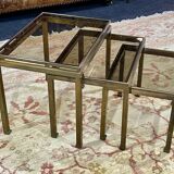 Set of 3 brass nesting tables by Guy Lefevre for Maison Jansen