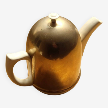 Vintage Ceramic Teapot with Gold Metal Bell