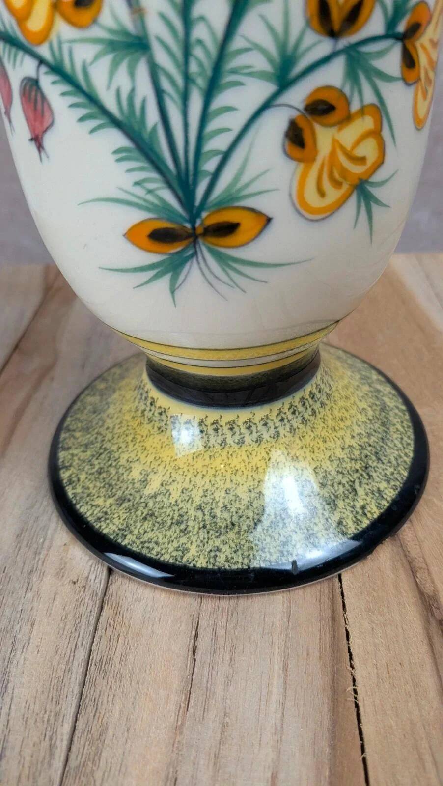 Antique Henriot Quimper vase with Breton floral decoration.