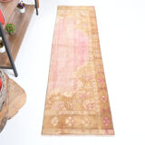2x7 pink and brown turkish runner rug, 204x58cm