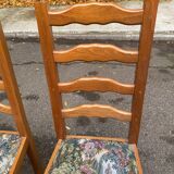 3 solid wood chairs with embroidered fabric