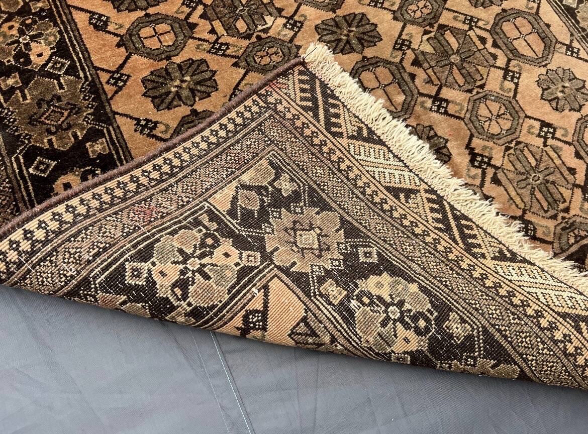 Old faded terracotta rug | Turkmen tribal wool rug