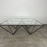 Table basse pyramidale en fil d'acier et verre dans le goût de Piva
