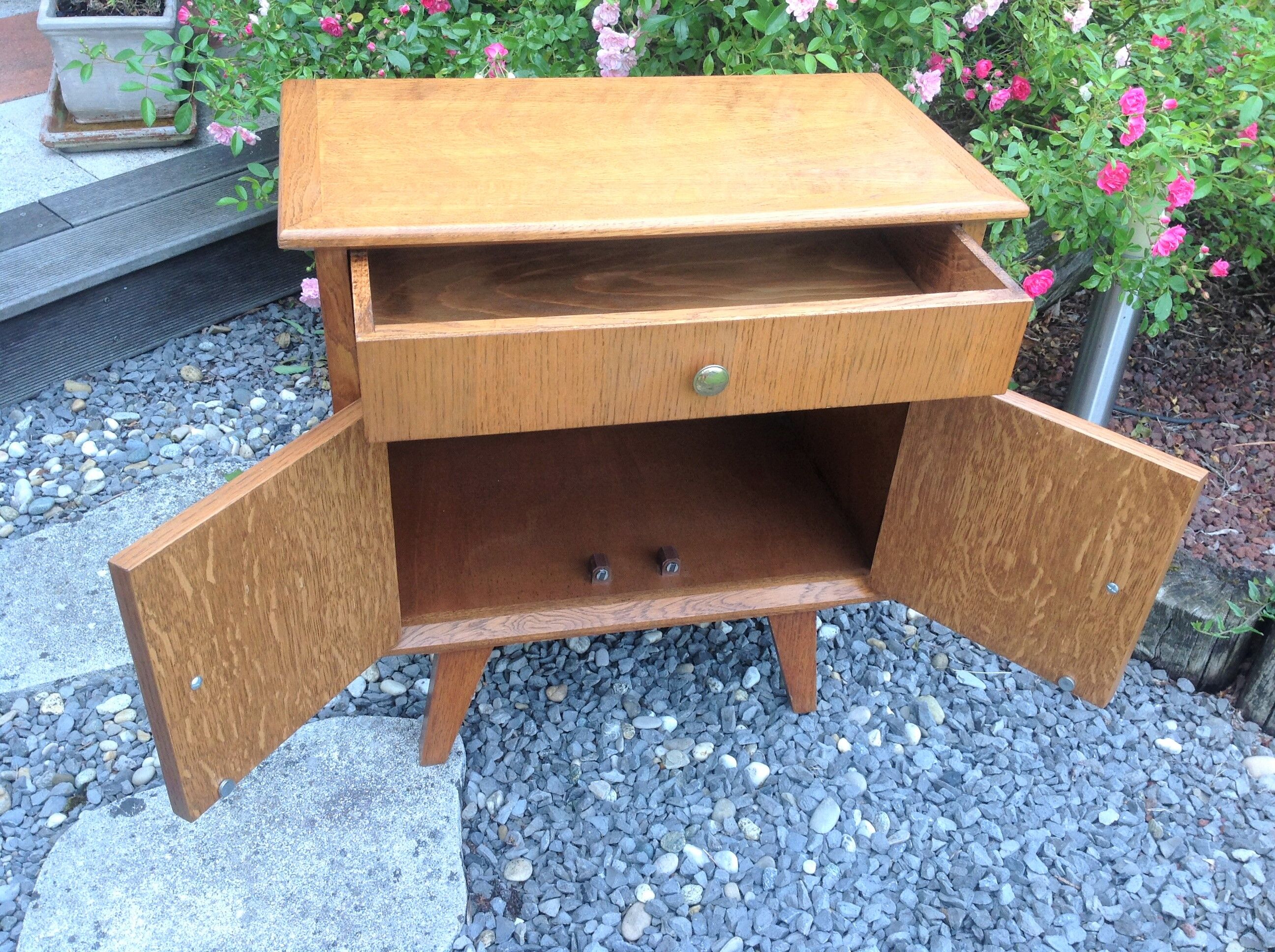 Bedside table feet compass in varnished chene / vintage 50s-60s