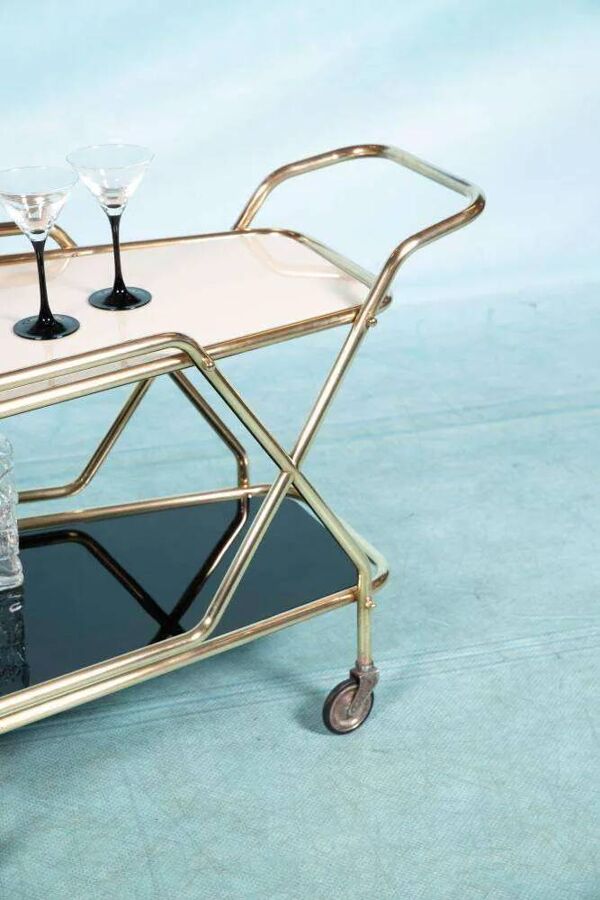 Chariot de service vintage en laiton des années 60, chariot bar en laiton Midcentury