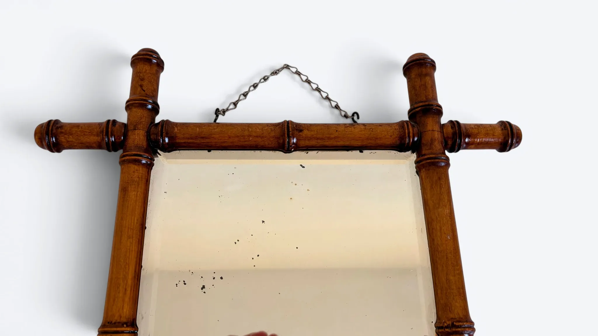Antique Faux Bamboo Mirror, Bevelled Glass, France, c.1900, Original Patina