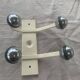 Industrial wall coat rack two hooks in white lacquered metal and vintage silver 1970