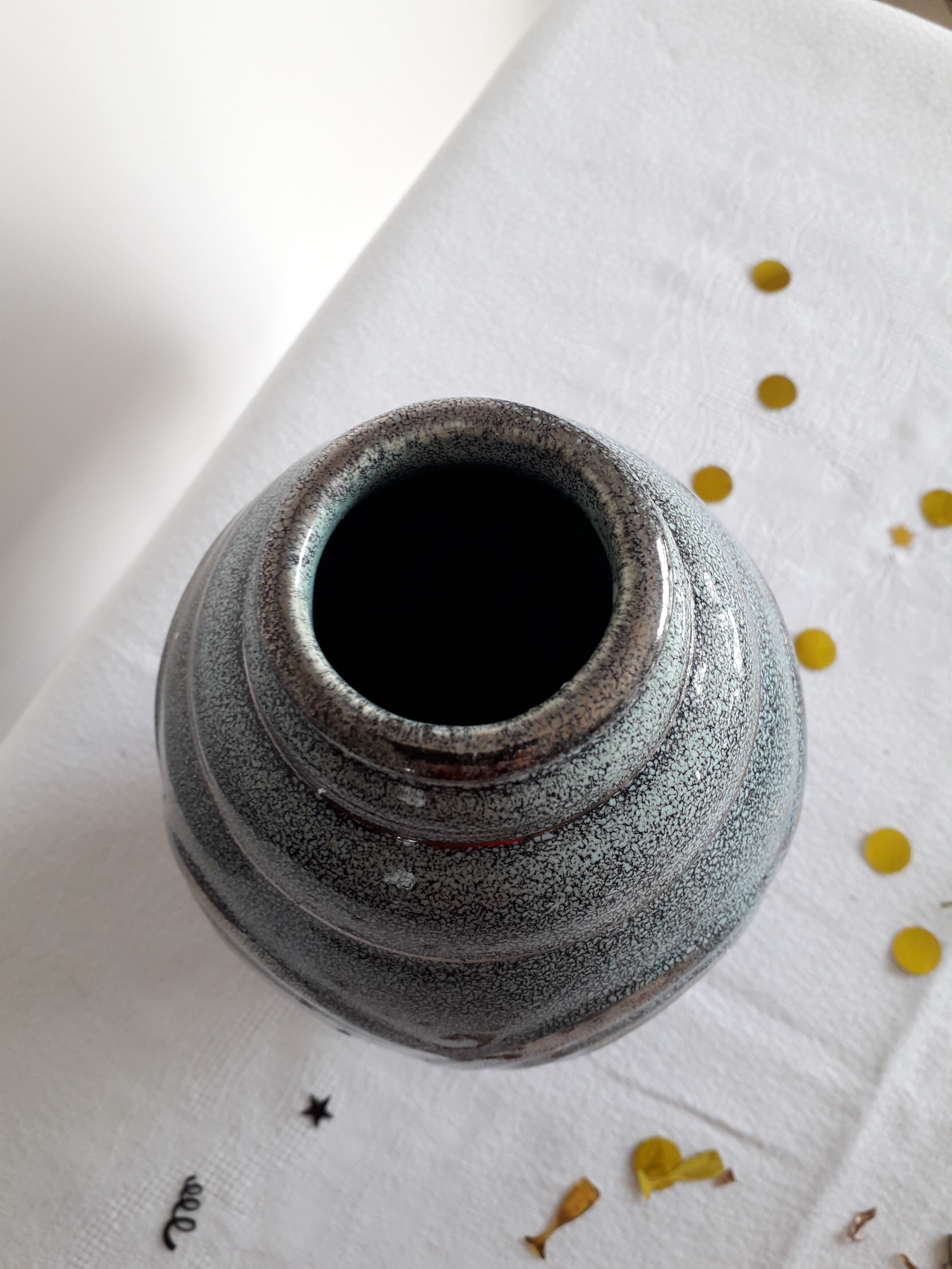 Platinum art deco enamelled ceramic ovoid vase