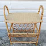 Rattan table at the end of the sofa