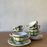 6 green and white checked coffee cups Moulin des Loups