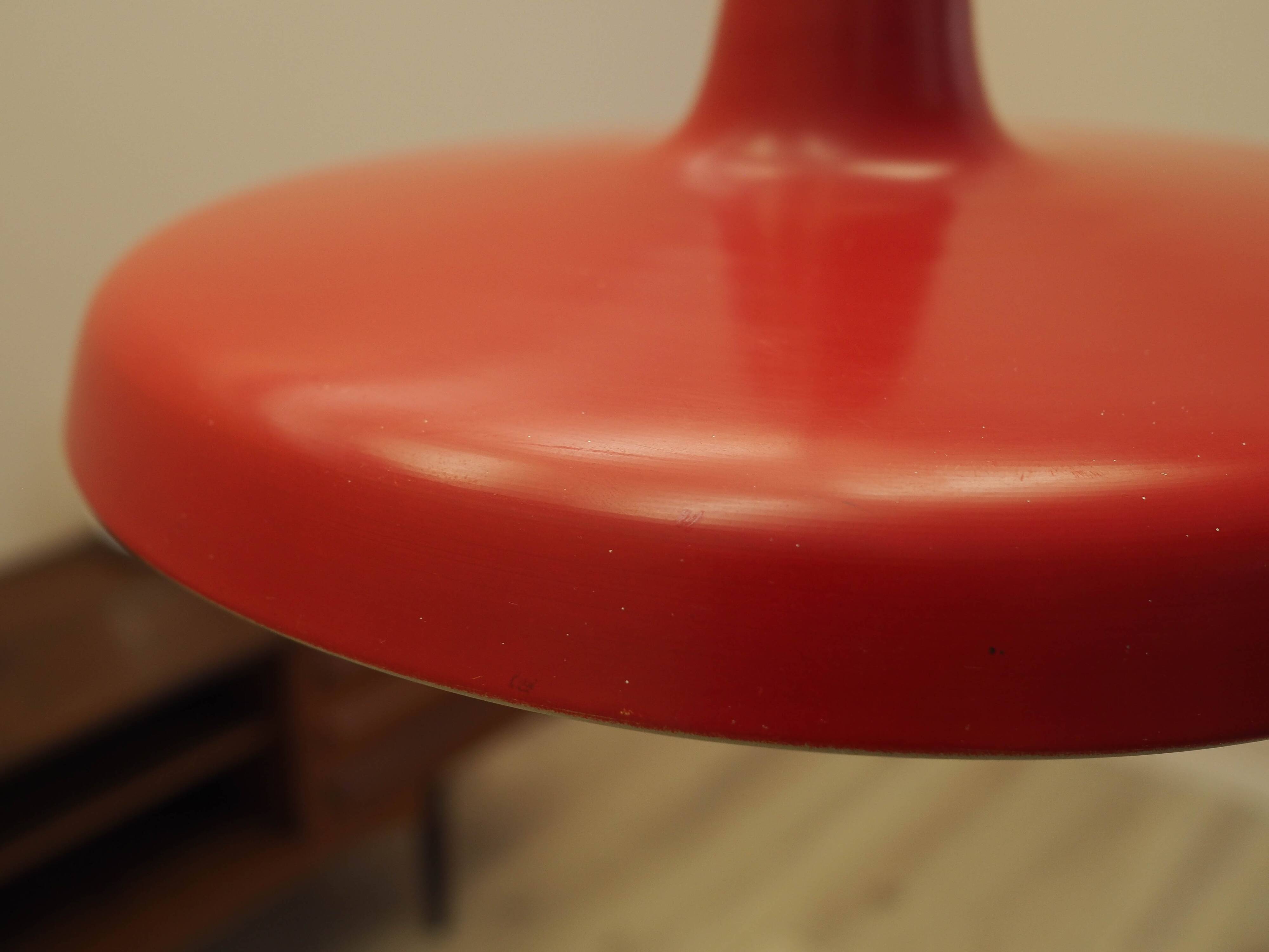 Danish red metal pendant lamp, industrial style, 1960s