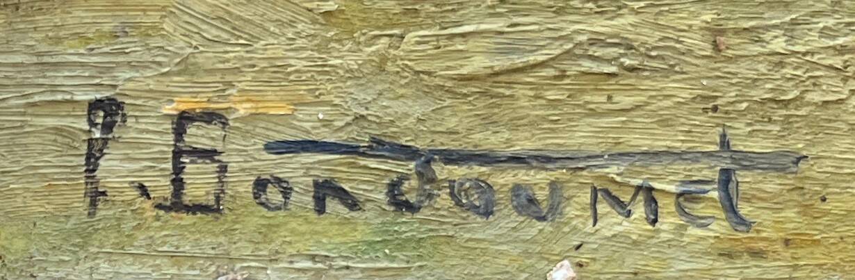 Tableau HSP "Village view with bell tower" signed + frame