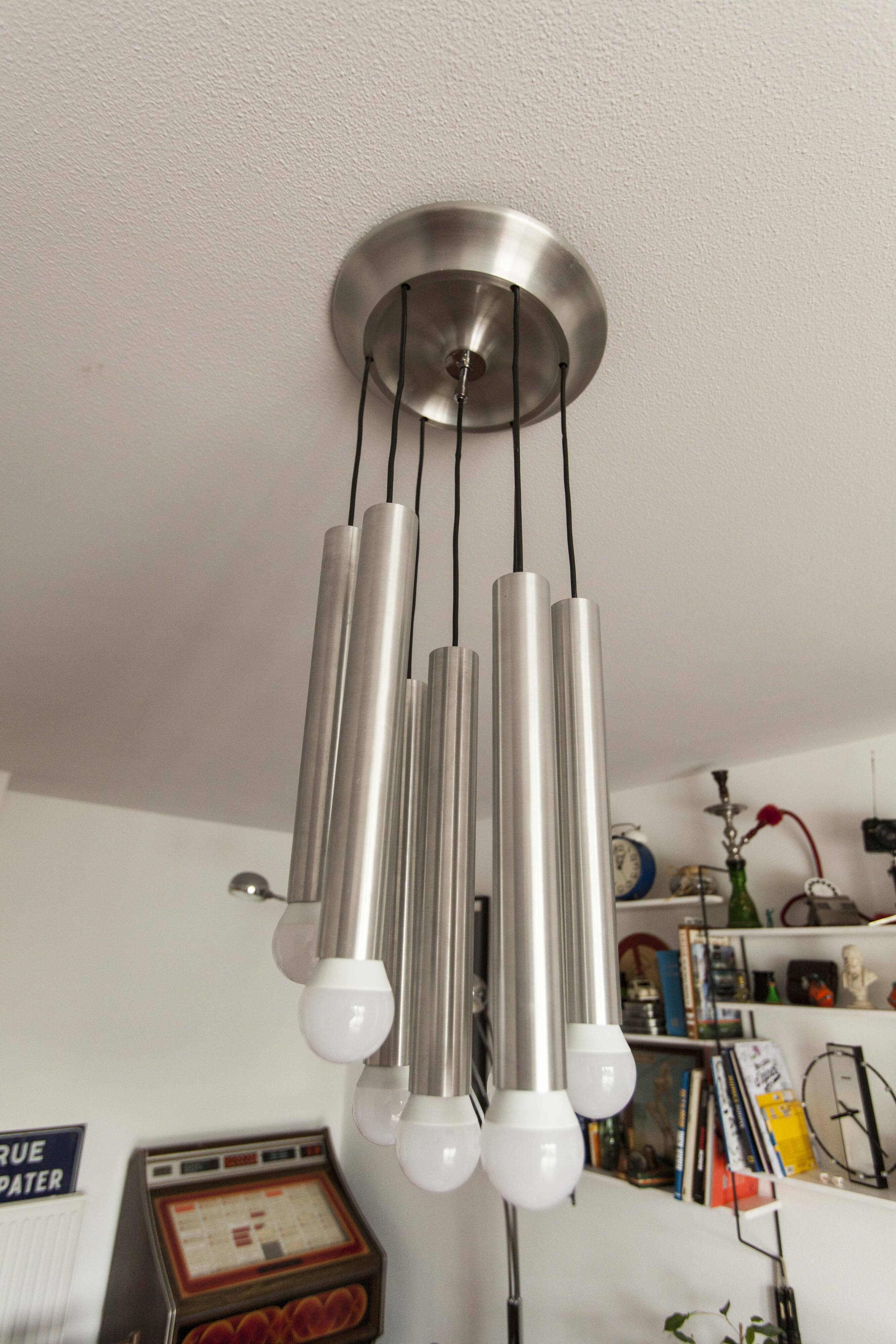 Aluminum waterfall ceiling light by Kaiser Idell / Leuchten, Germany, 1960s
