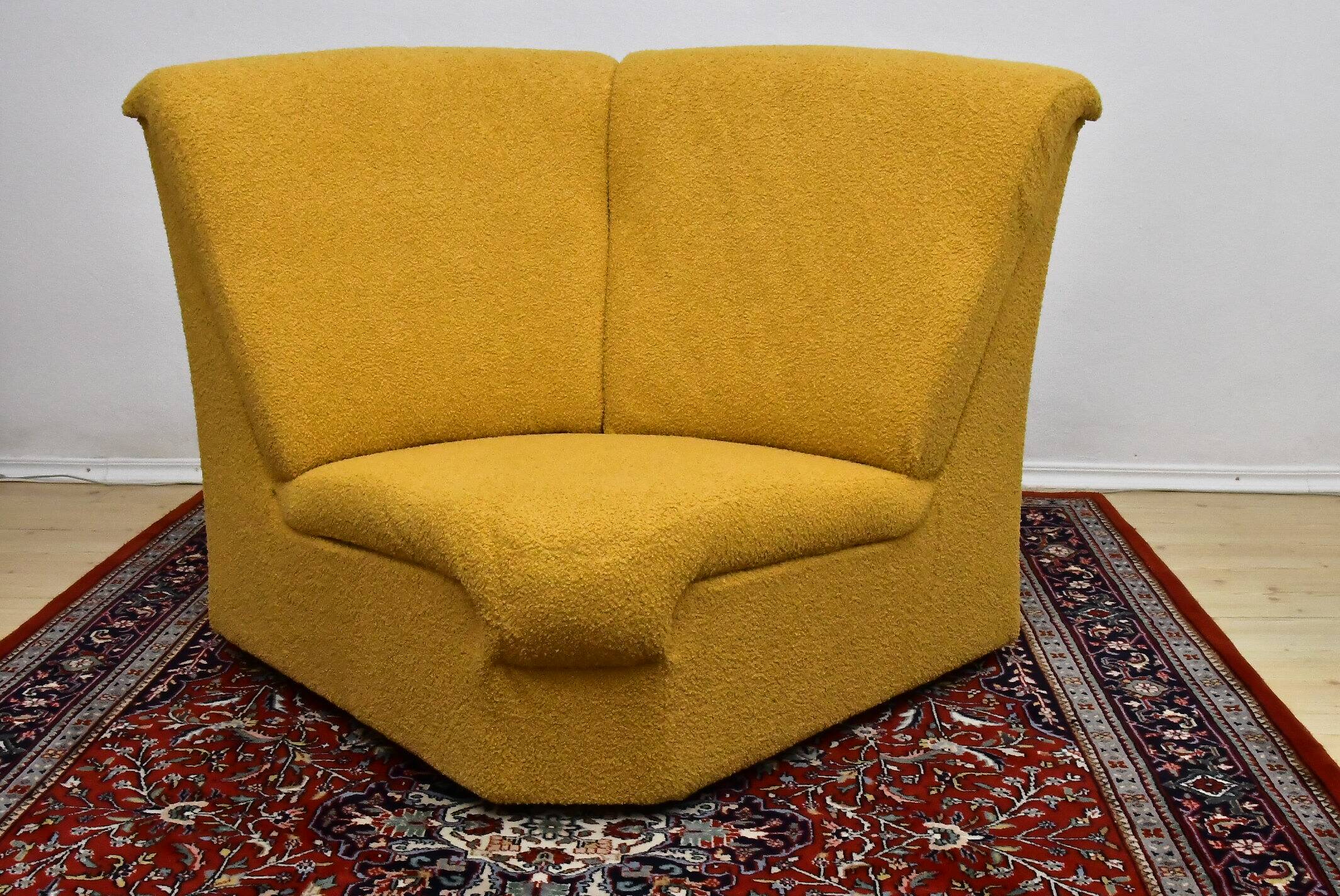 Yellow bouclé corner modular sofa, 1970s, set of 6