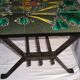 1970s metal and ceramic coffee table with hunting decor, signed