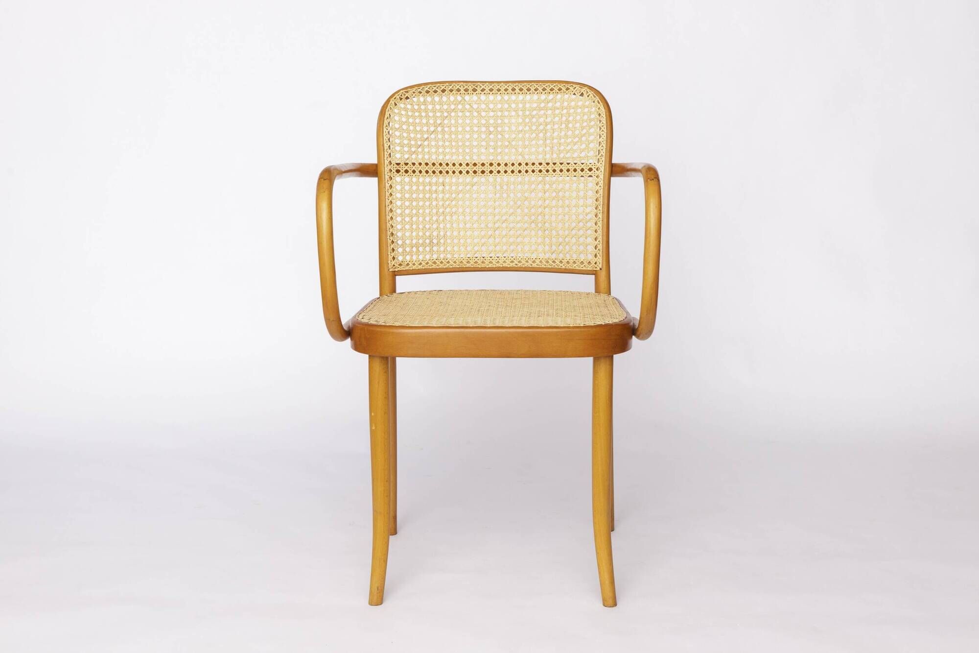 Ligna Armchair – 1950s/1960s Czechoslovakia, Bentwood Beech with New Rattan