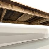 Large XXL farmhouse table in solid pine with 1950s tapered legs.