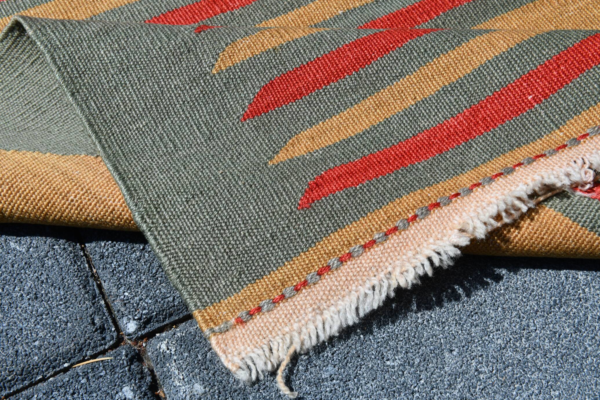 2x6 Kilim Salmon & Red Modern Decorative Wool Kilim Rug, 73x188 Cm