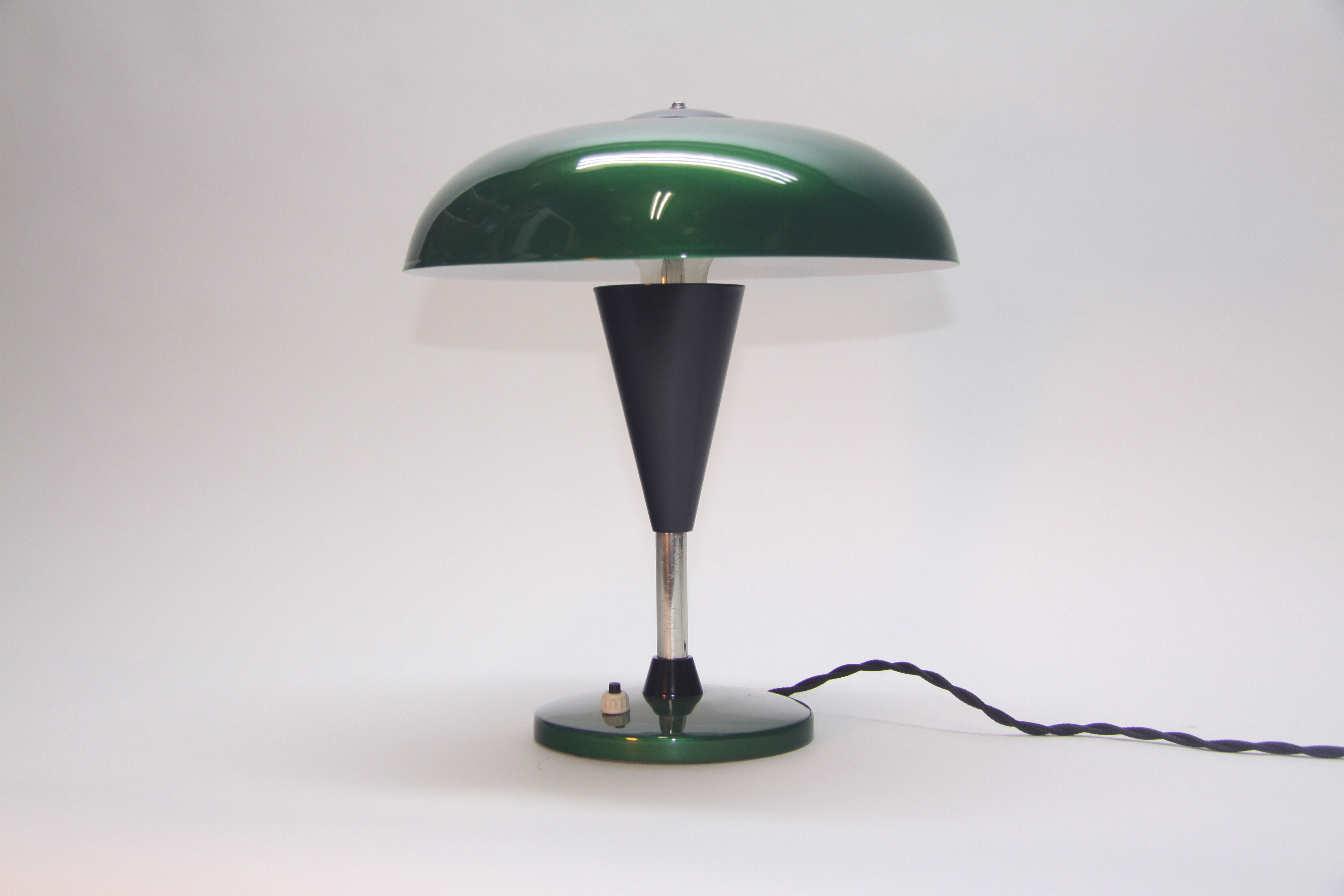 Green metallic mushroom table lamp, 1960s