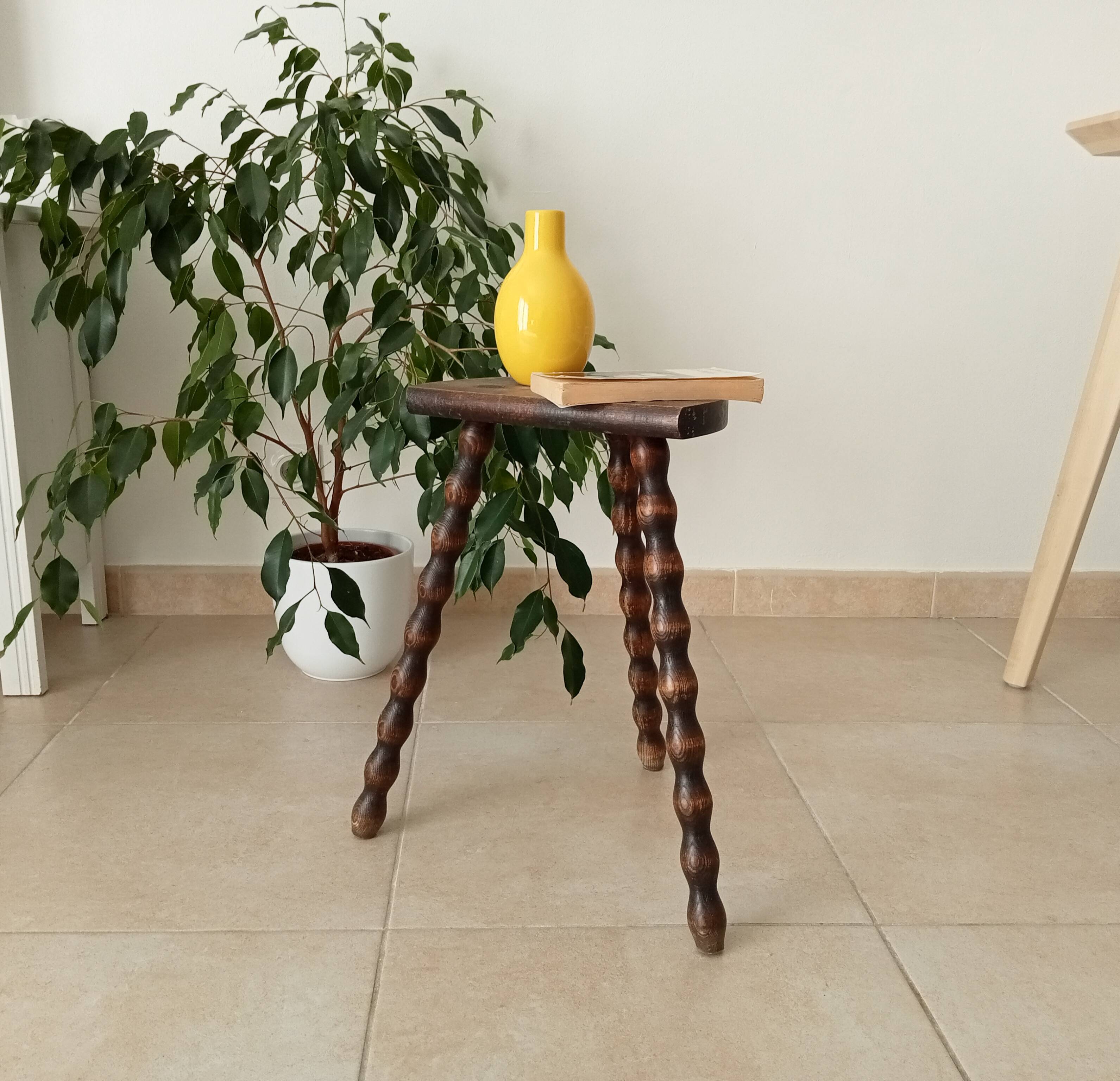 Vintage turned wood tripod stool