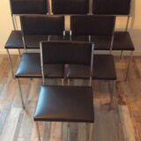 Set de 6 chaises vintage 70 piétement chrome assise Skaï noir