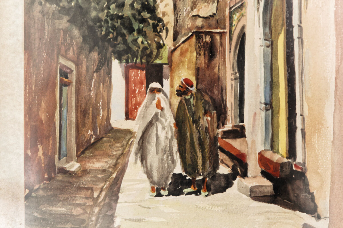 Orientalist watercolor signed, 1947