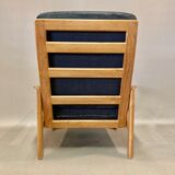 Teak and linen armchair Scandinavian design 1950.