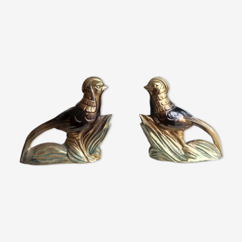 Marble and zinc art bookends - Pheasants