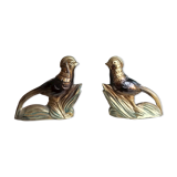 Marble and zinc art bookends - Pheasants