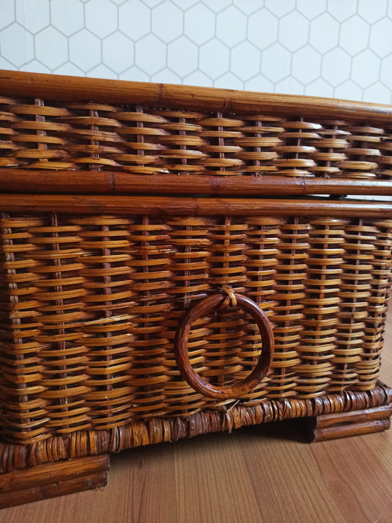 Ancient wicker, rattan and bamboo chest