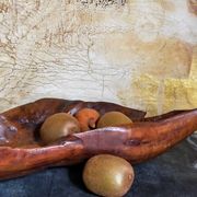 Coupe feuille en bois massif sculptée XXL ancienne