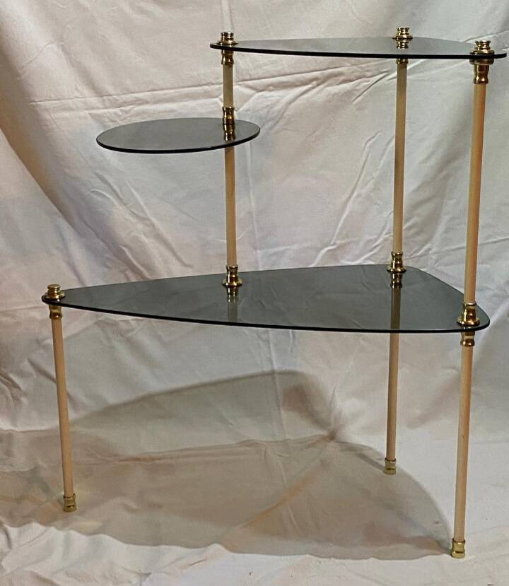 Smoked glass tripod side table, 1950